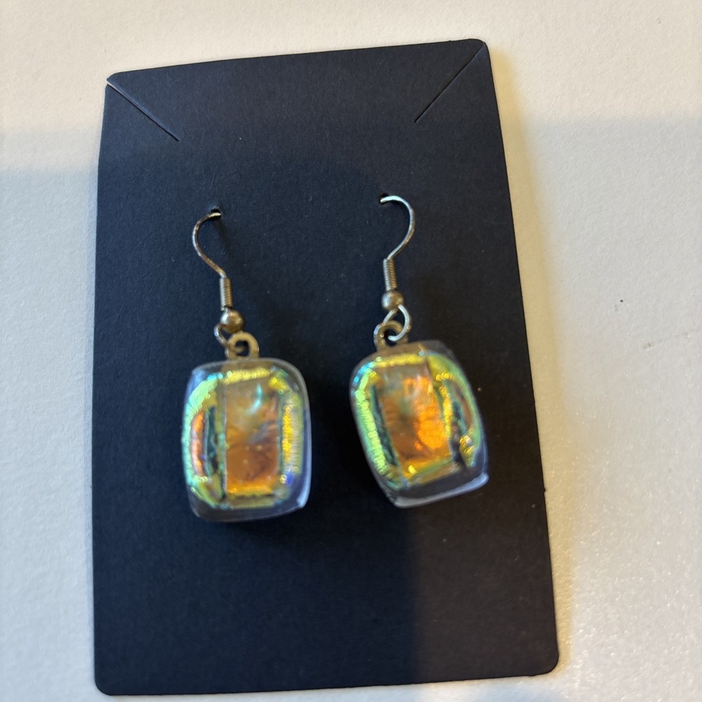 Iridescent Dichroic Fused Glass Earrings